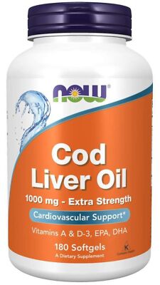 Now Foods Масло печени трески, 1000 мг Extra Strength, 180 мягких капсул