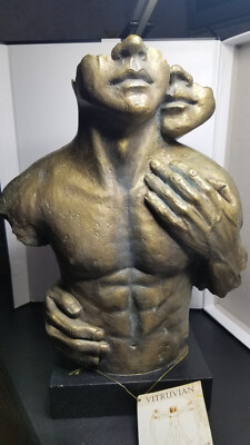 TMS Vitruvian Collection Devotion Art Sculpture Male Torso Gold Tone Resin 2006