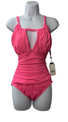 La Blanca Island Goddess Women's High Neck Keyhole One Piece Swimsuit Pink 8