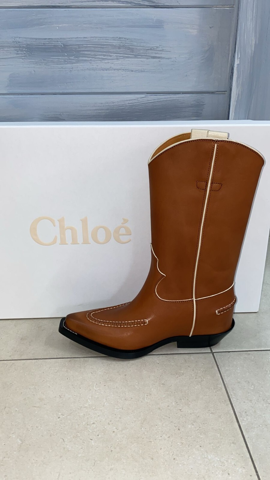 Pre-owned Chloé Texan Cowboy Boots In Leather Women Brown Size Eu 36 Ch