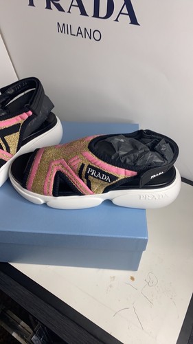 Pre-owned Prada 1x361l Women's Pink Black Knit Lure Cloudburst Shoes, Euro 35.5, 36.5