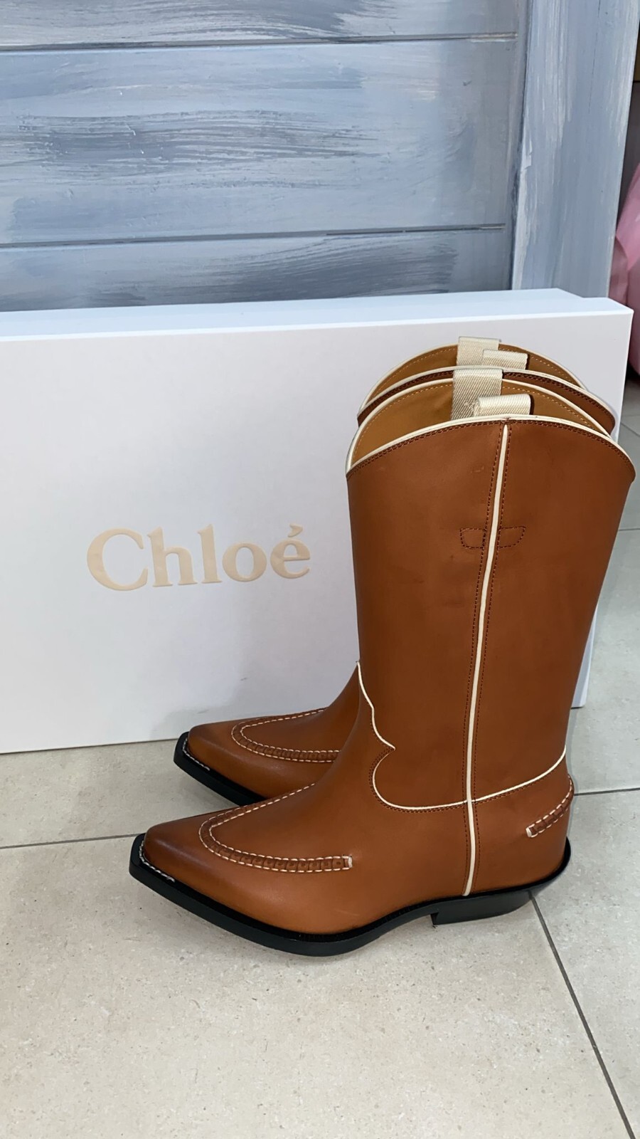 Pre-owned Chloé Texan Cowboy Boots In Leather Women Brown Size Eu 36 Ch