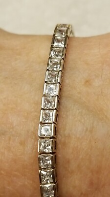 TENNIS BRACELET Gold Over Sterling Silver 925 Signed CL  7.5  Long  EXC. COND.