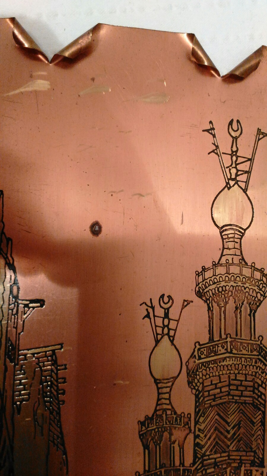 Etched Copper Art Painted Architecture City Outdoor Markets Camel People Homes