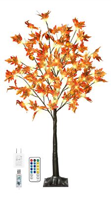 4FT 60LED Lighted Maple Tree - Fall Thanksgiving Decor Artificial Tree with 6...