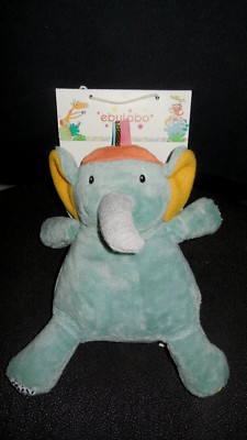 doudou peluche éléphant vert bleu jaune EBULOBO - 100% NEUF -