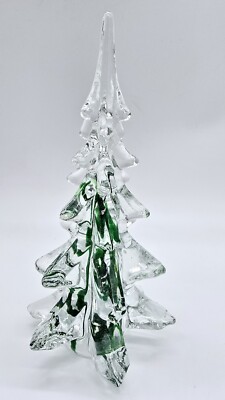 Silvestri Art Glass Christmas Tree Green Ribbon Center 8''