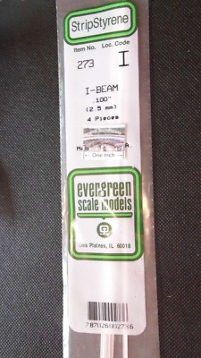 Evergreen Scale Models #273 Styrene I-Beam, .100'', pkg. 4 - Details Below