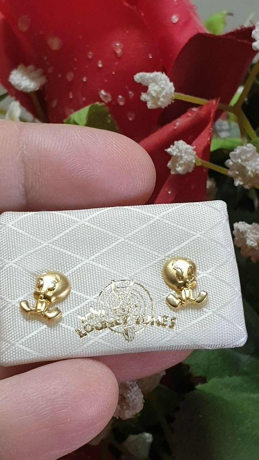 Pre-owned Disney Tweety Bird Earrings Solid Gold 18k Looney Tunes Girls Birthday Jewelry Handmade