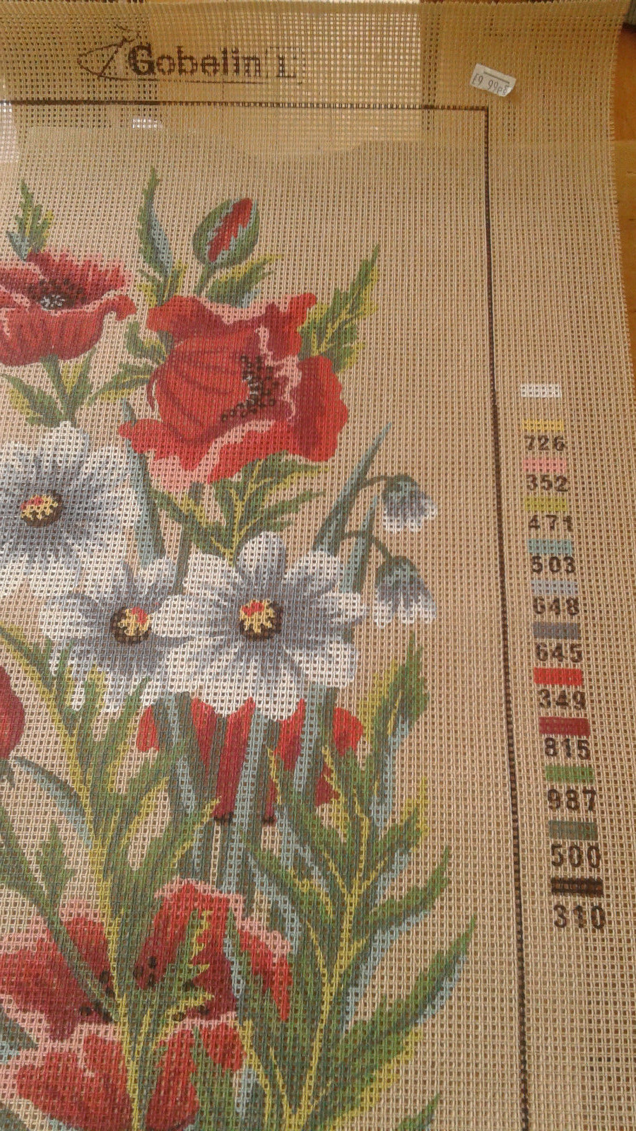 Gobelin L Needlepoint canvas Poppies Daisies 34, 153  35x60 lovely