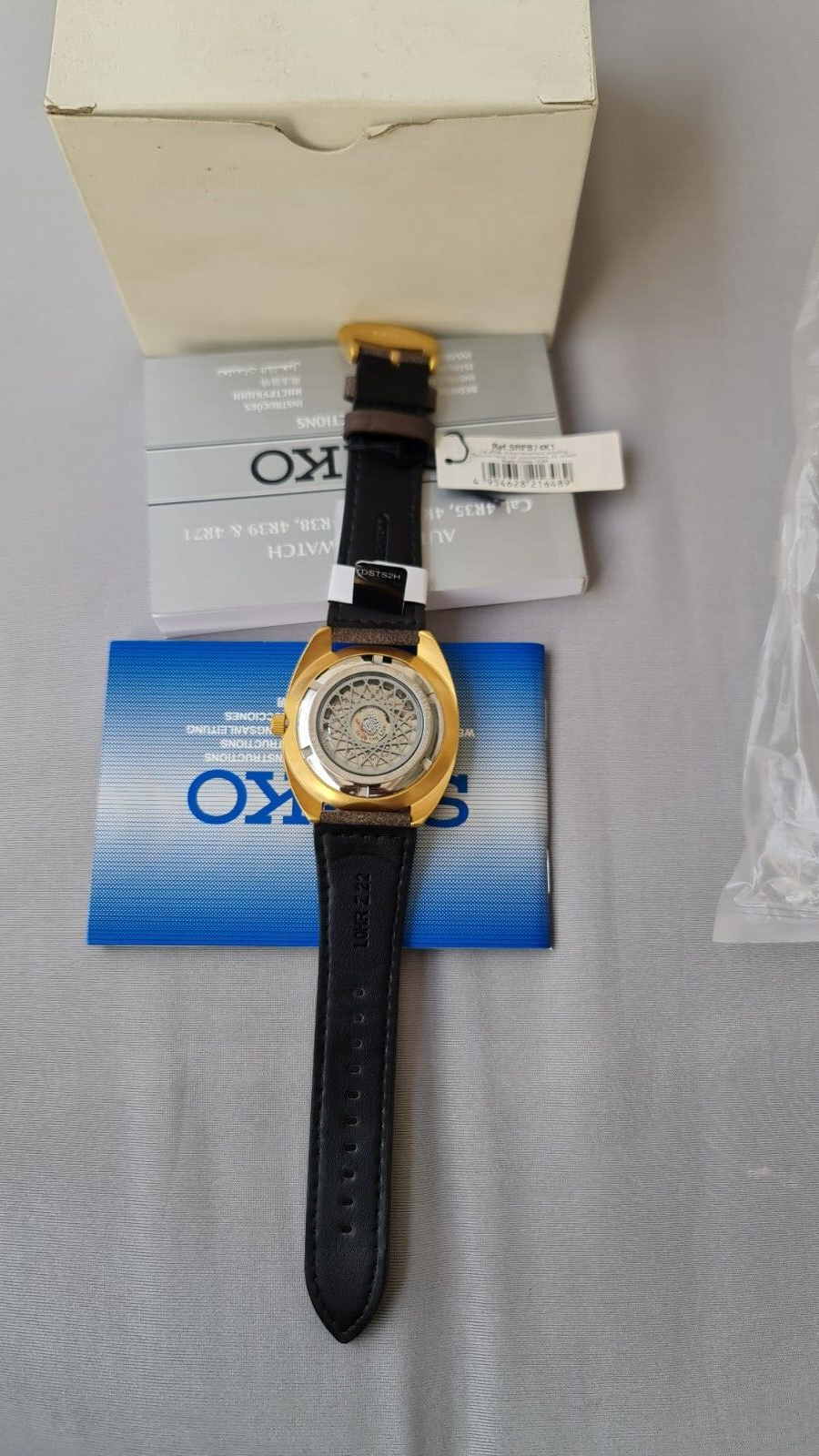 Pre-owned Seiko 5 Sports Srpb74 Limited Edition Automatic Watch 4r36 Brown Gold Leather