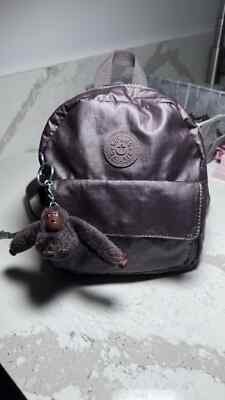 Kipling Mini Purple Matalic Backpack with Hanging Purple Monkey 