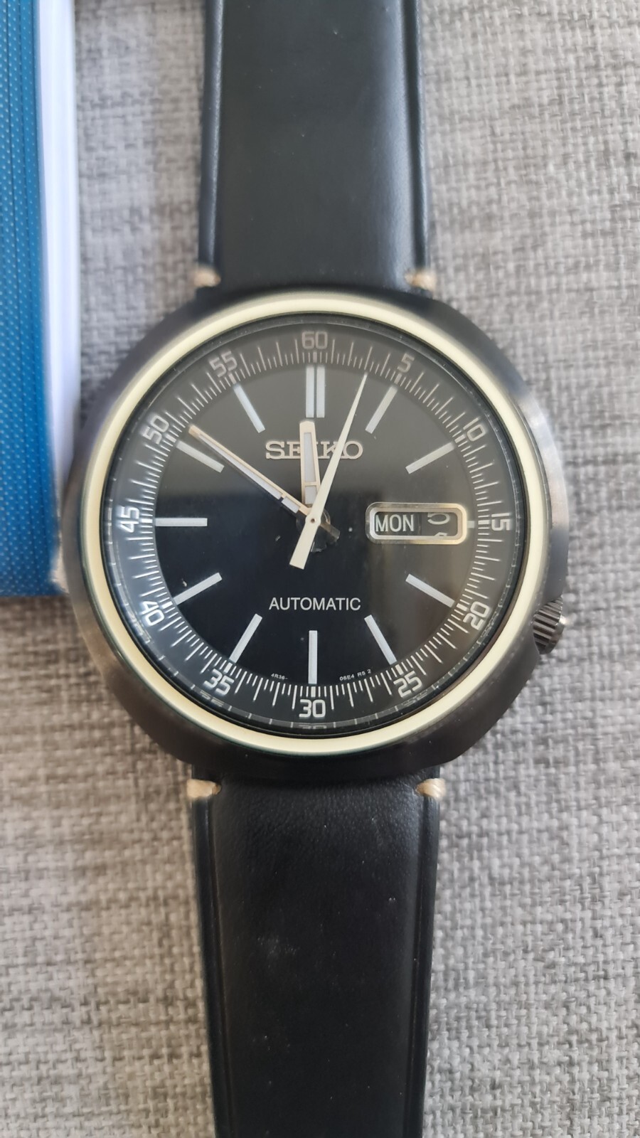 Pre-owned Seiko Srpc15k1 Recraft Ufo Automatic Watch 4r36 Hardlex 100m Black Day Leather