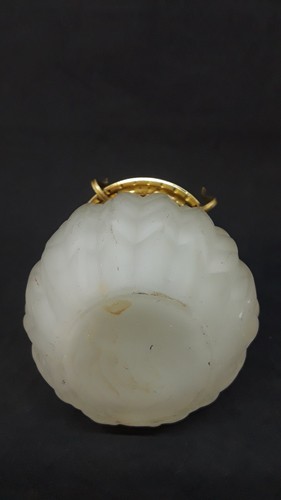 Vintage Miniature White Frosted Oil Lamp Ribbed Wheat Pattern Font