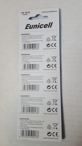 Eunicell 5 Pack CR2016 3V Cell Lithium Batteries