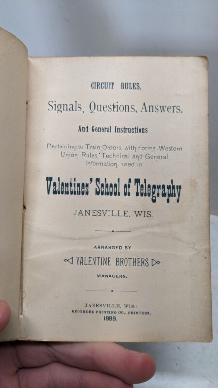 Antique 1888 Valentines School Telegraphy Telegraph Train Railroad Western Union
