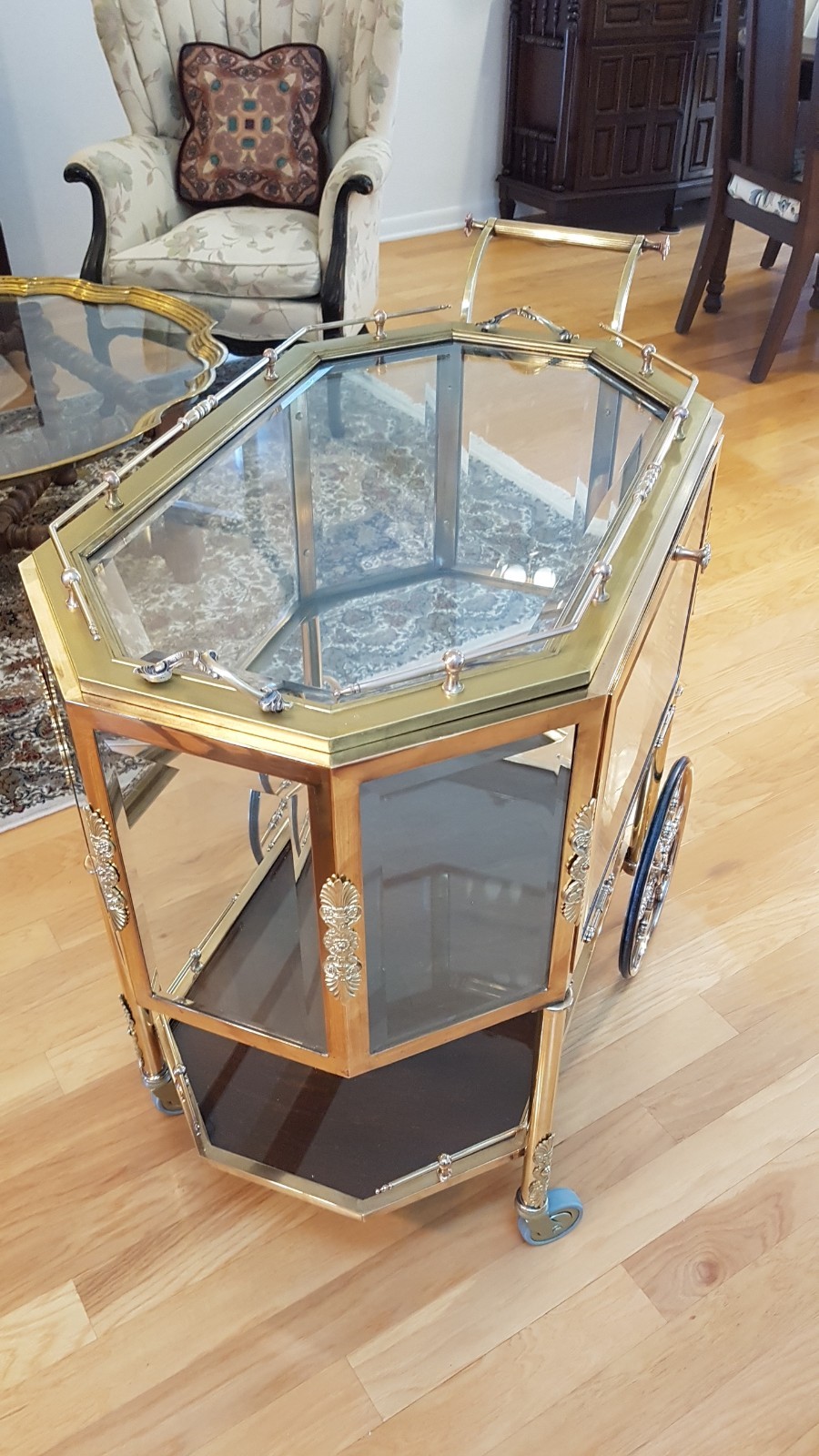 French Mid Century Brass Tea Trolley Bar Cart Dessert Trolley