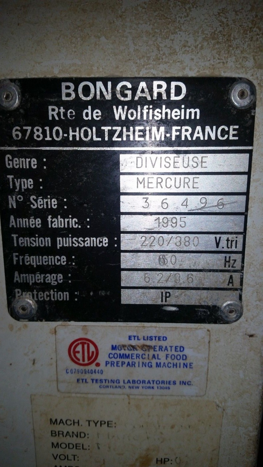 Bongard SQUARE Hydraulic Dough Divider 20 Part - Model Mercure butter cutter