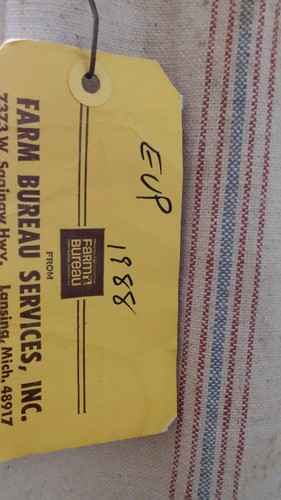 vTg HEAVY COARSE SEAMLESS FEED GRAIN SACK SEED BAG PRIM BLUE RED WOVEN STRIPE