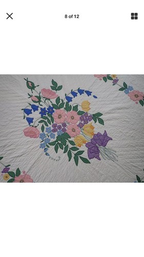Amazing Handwork! SUPERB Vintage Cottage Applique Flower Bouquet Quilt 95X81