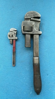 2 Vintage No. 6 & 14 Moore Drop Forged Pipe Wrenches - Stillson - Superb Conditn