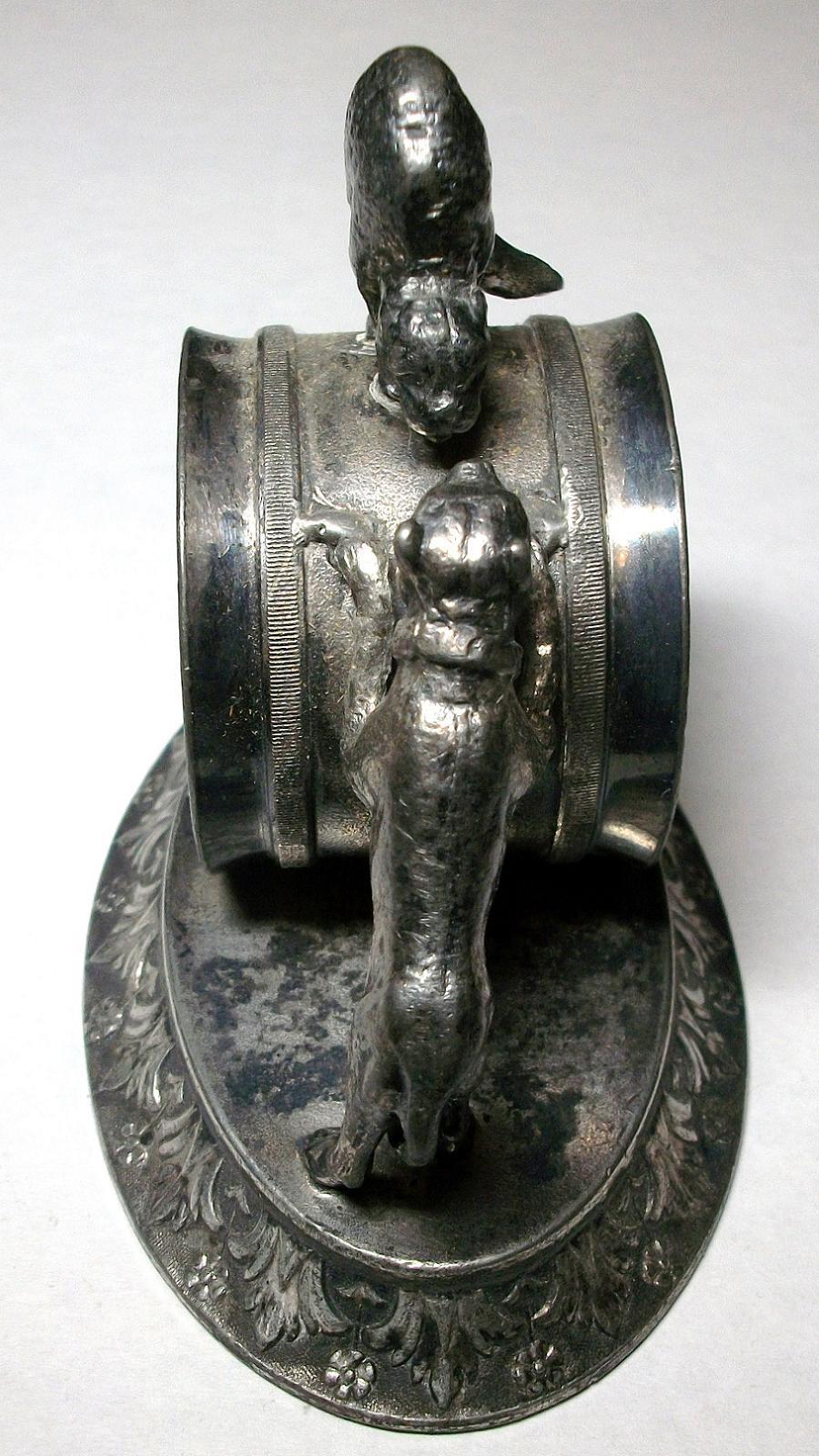 Antique Meriden Silver Plate Figural Napkin Holder Ring Victorian Dog Cat # 275