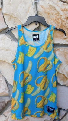 BANANA Print Pattern Fruit Food Bunch Yellow Blue Neff Small Sleeveless
