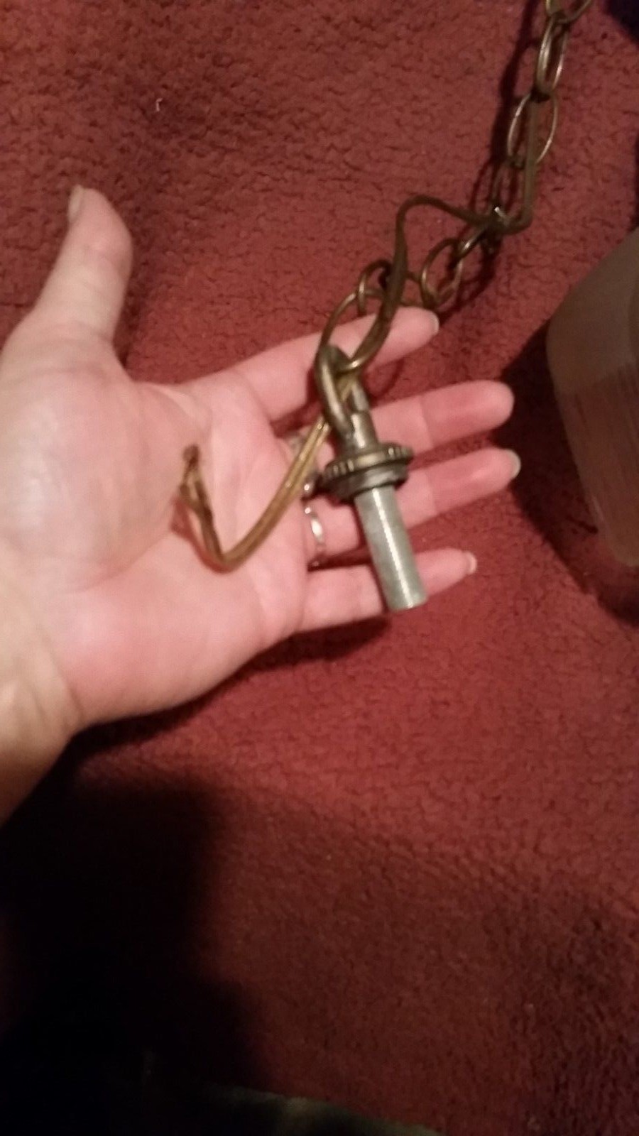 ?Antique/Vintage? Unusual brass and solid half frosted/clear glass hanging light