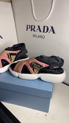 Pre-owned Prada 1x361l Women's Pink Black Knit Lure Cloudburst Shoes, Euro 35.5, 36.5