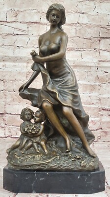 Signed Miguel Lopez Bronze Woman with Putti Classic Home Office Decor
