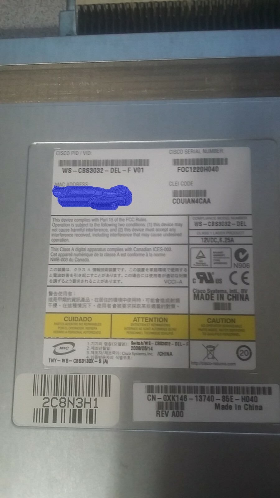 2 Cisco Catalyst Blade Switch WS-CBS3032-DEL-F V01