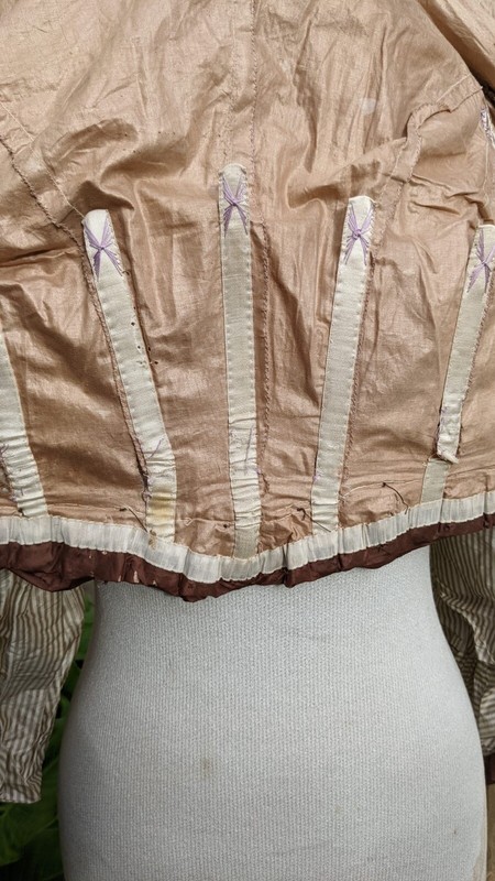 OPULENT EDWARDIAN STRIPED SILK TAFFETA JACKET W BELL SLEEVES AND LACE TRIM
