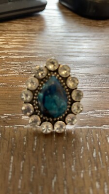 Krush Kandy Sterling Silver Cluster Shattuckite And Blue Topaz Ring- Adj  NWOT