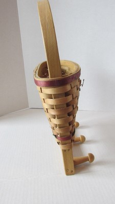 Apple Country Wallpocket Basket w/Pegs Hooks~Slat Split Reed Woven Wood~14