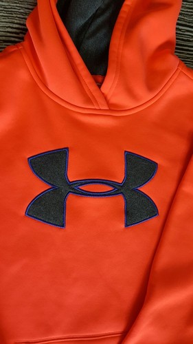 UNDER ARMOUR Girls Hoodie Sweatshirt Pink Gray Logo Size YOUTH Medium ? tag miss