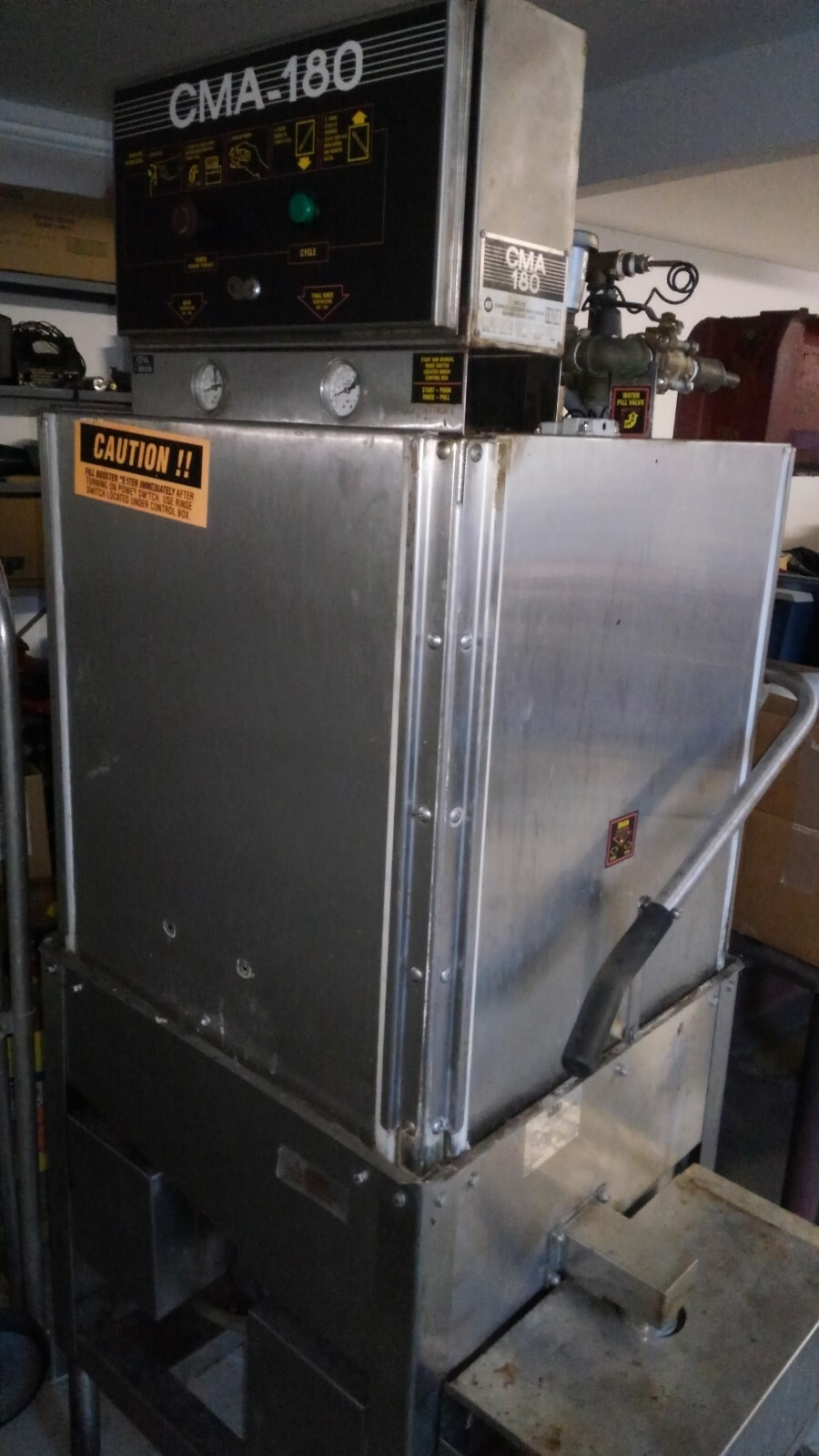 CMA High Temperature Sanitizing Dishwasher, with hot water booster.