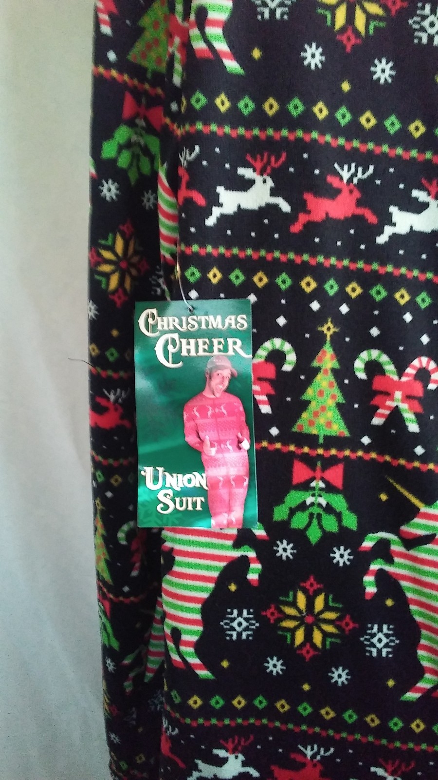 MEN'S BODYSUIT UNION SUIT  CHRISTMAS REINDEER ZIP FRONT SLEEPWEAR NWT SIZE L