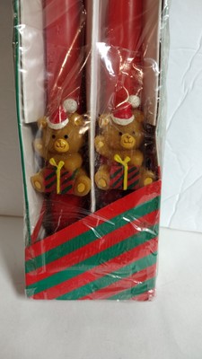 Vintage Christmas Russ Taper Candles Teddy Bear Set Of 2 Red NIB 12''