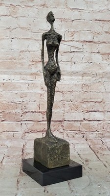 Modern Art Abstract Standing Girl Bronze Sculpture Marble Base Figure Home Decor