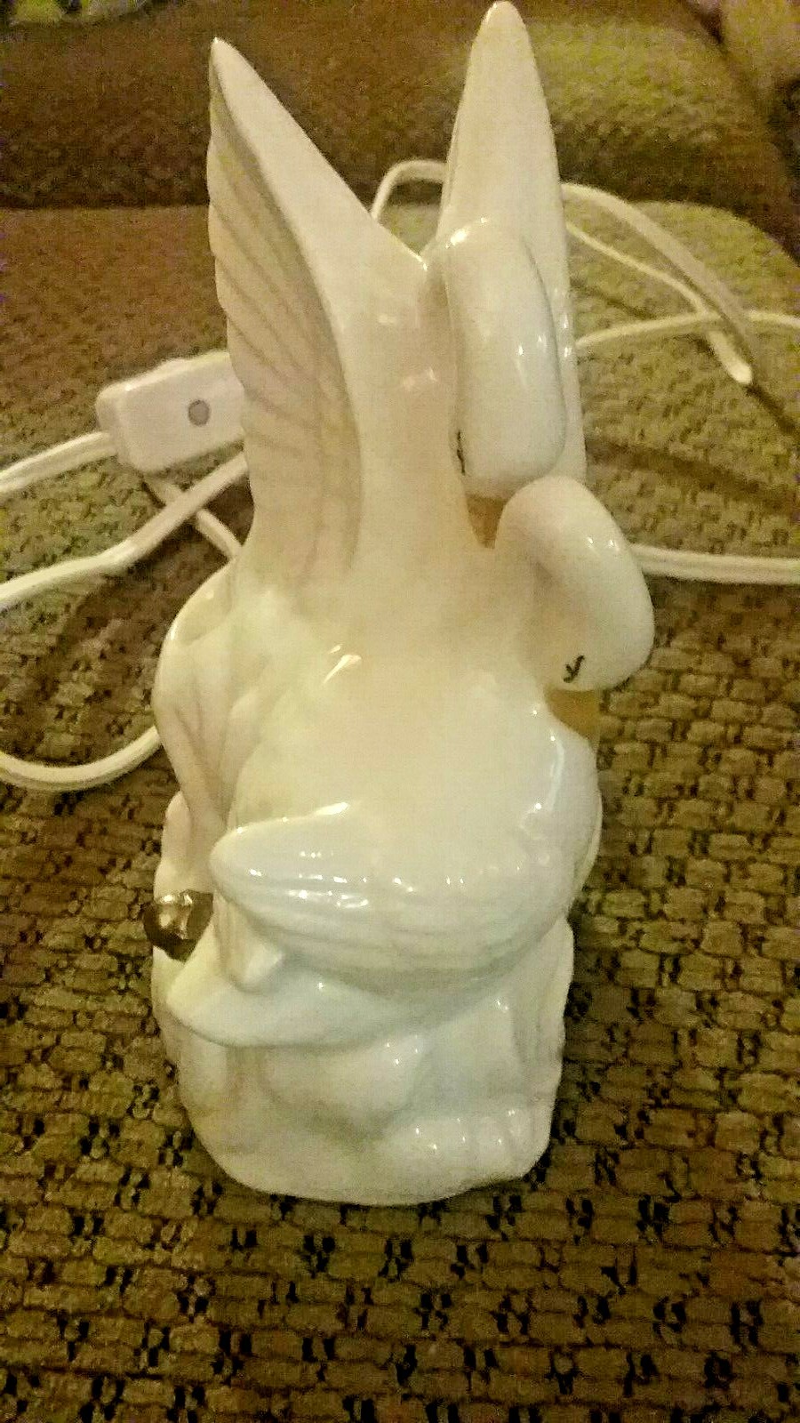 Porcelain Pair of Swans Lamp/Night Light w/On/Off Switch 4.75