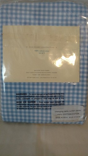 NEW Pottery Barn Kids Blue Gingham 2 Curtain Panels for Samantha Changing Table