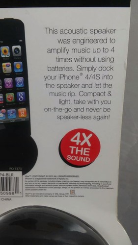 VIBE Black Acoustic Speaker iPhone 4/4S, no batteries! New in package