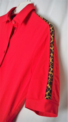 WALTER GENUIN Size XL *(Fits M/L) Golf Polo Raspberry Leopard Accent Italy NWOT 