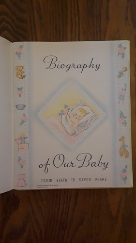 Vintage  Our Baby's Record Book Sanitoy Satin yellow in box