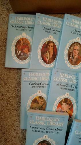Vintage Harlequin Classic Library Romance Books 1-9 in mailing box w Papers