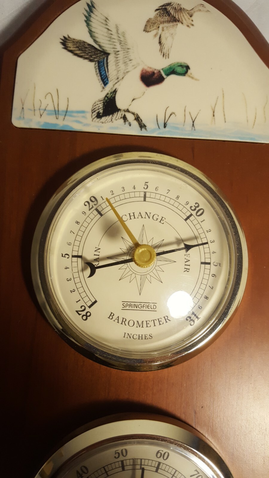 3-in-1 Guage Temperature, Barometer & Humidity Meter Wooden Frame Hanger Ducks