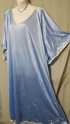 COMFORT CHOICE  Blue Yellow Nightgown Ankle Length Nylon Plus Size 4X  72'' BUST 