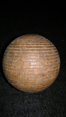 VINTAGE / PRIMITIVE - 6 WOODEN CROQUET BALLS RIBBED & DOUBLED STRIPED  20s - 30s