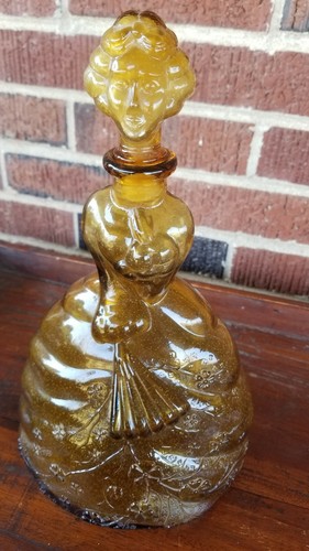 Vintage Victorian Women Amber Glass Decanter Italian Made