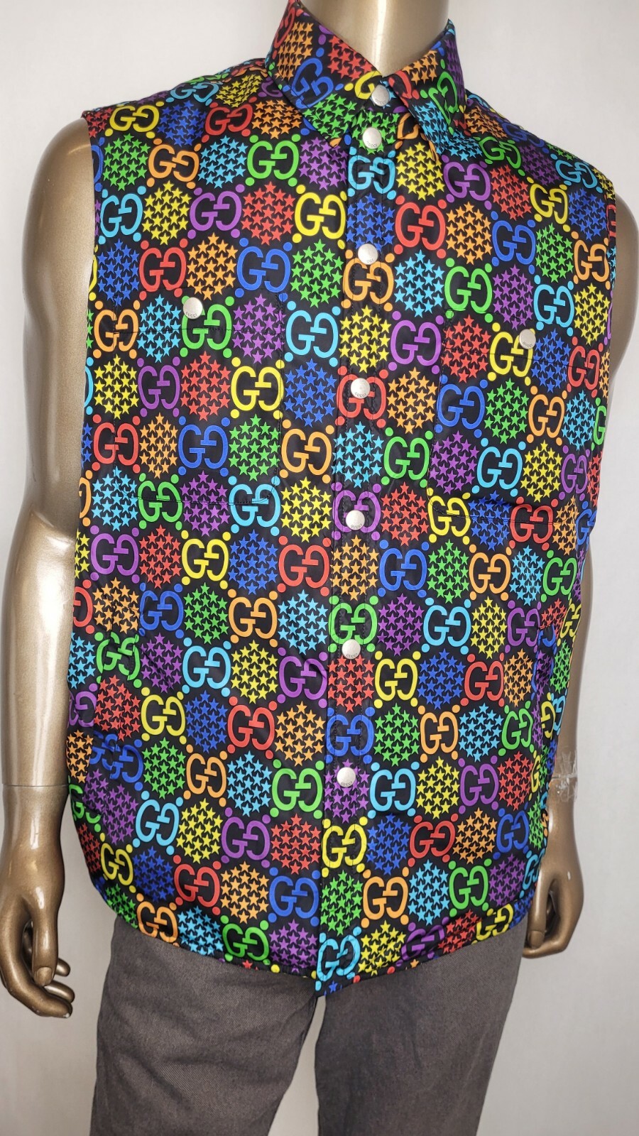 Pre-owned Gucci Men Multicolored Star Print Interlocking Psychedelic Vest 50 590785 1868